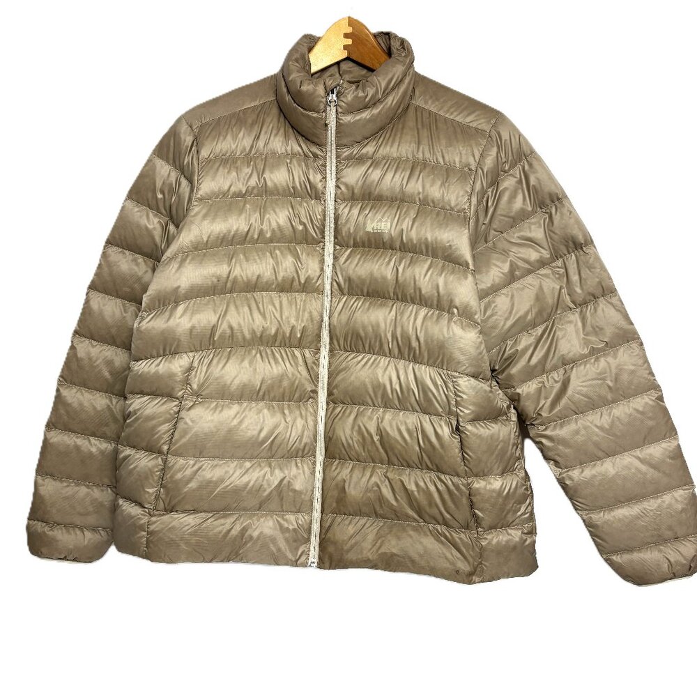 REI Co Op Down Full Zip Tan Quilted Jacket Coat Size 1X
